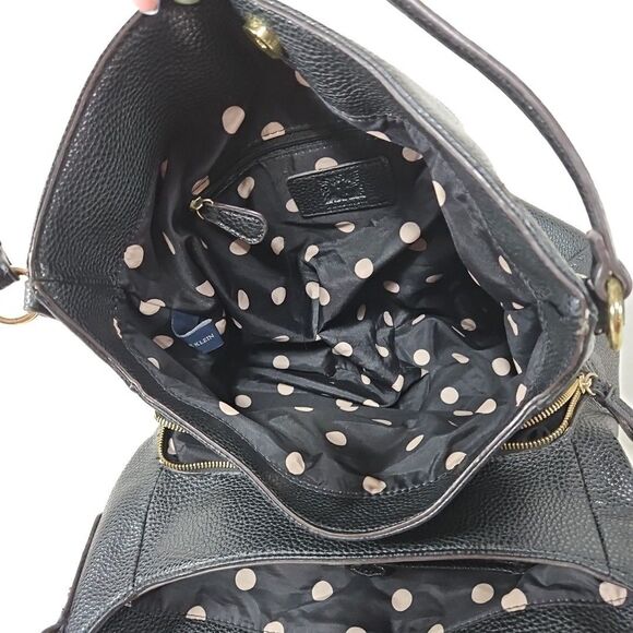 ANNE KLEIN  BLACK PEBBLE Faux LEATHER TOTE Goldtone 3Zip Sections  Medium Size - Picture 8 of 13